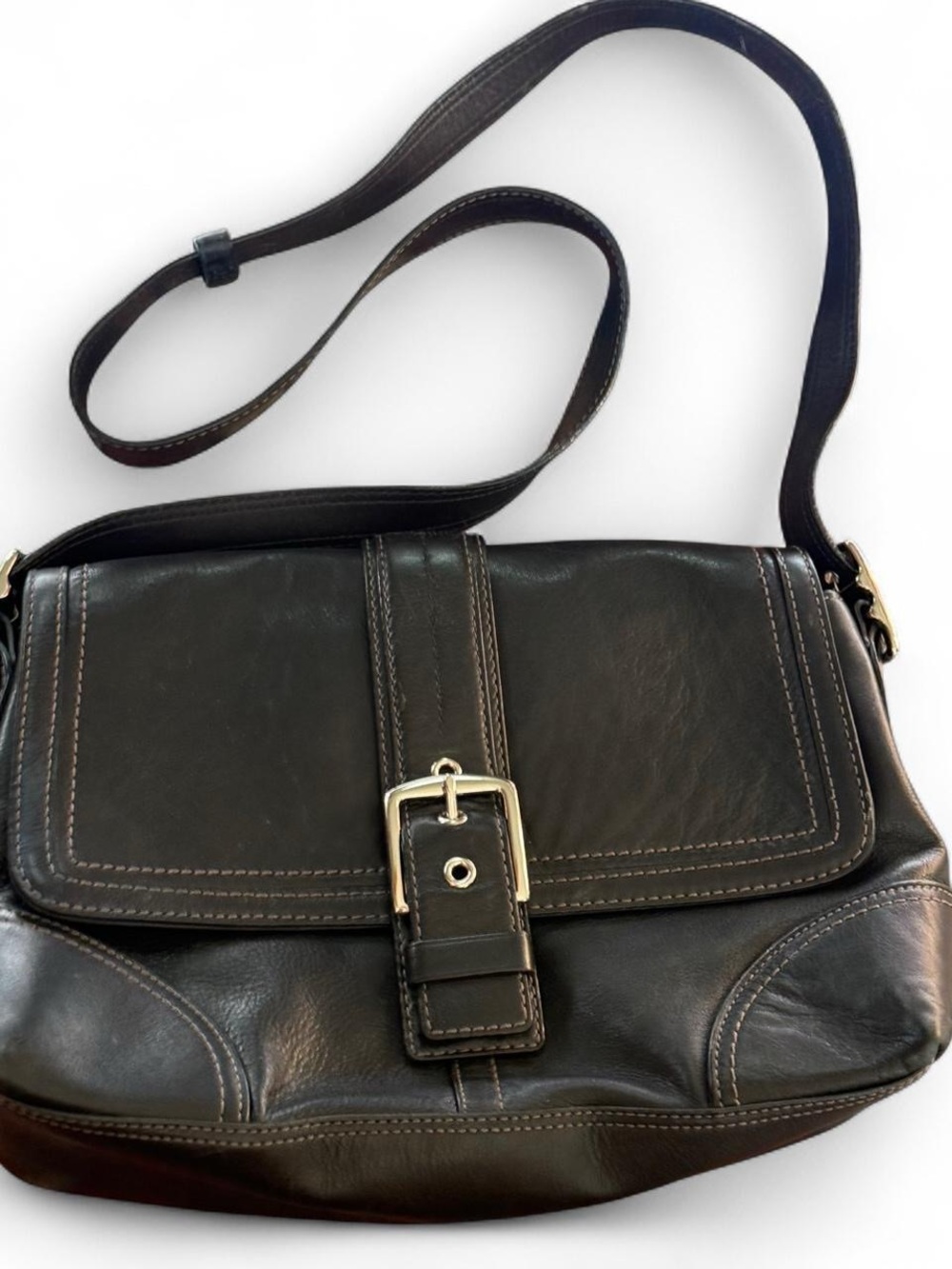 Coach Black Leather Crossbody Bag with Buckle Front